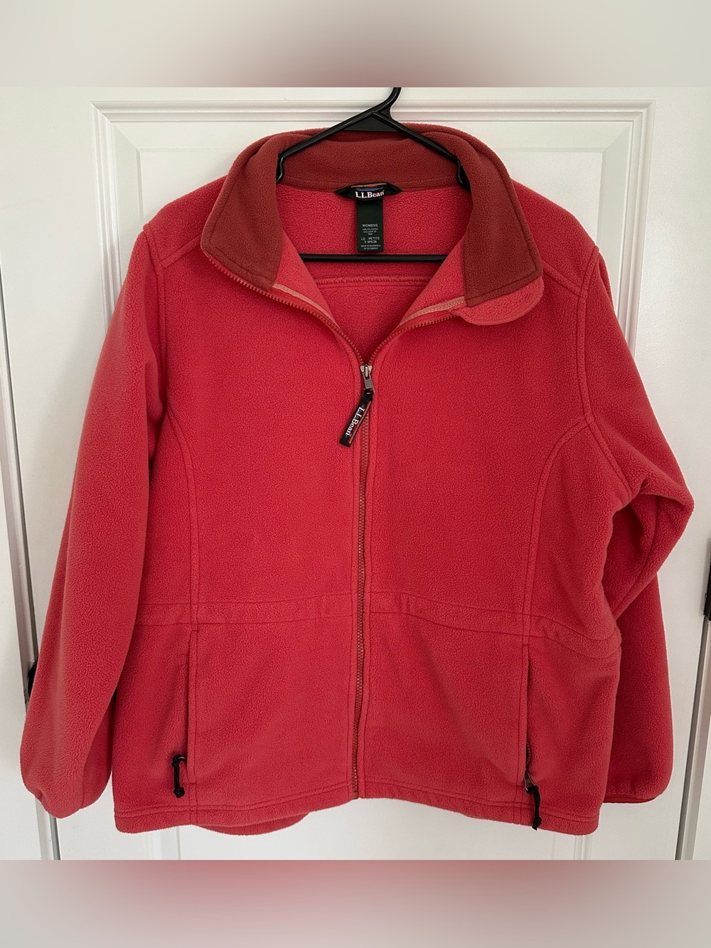 L.L. Bean Women's Coral-Red Full-Zip Teddy Fleece Sweater Jacket